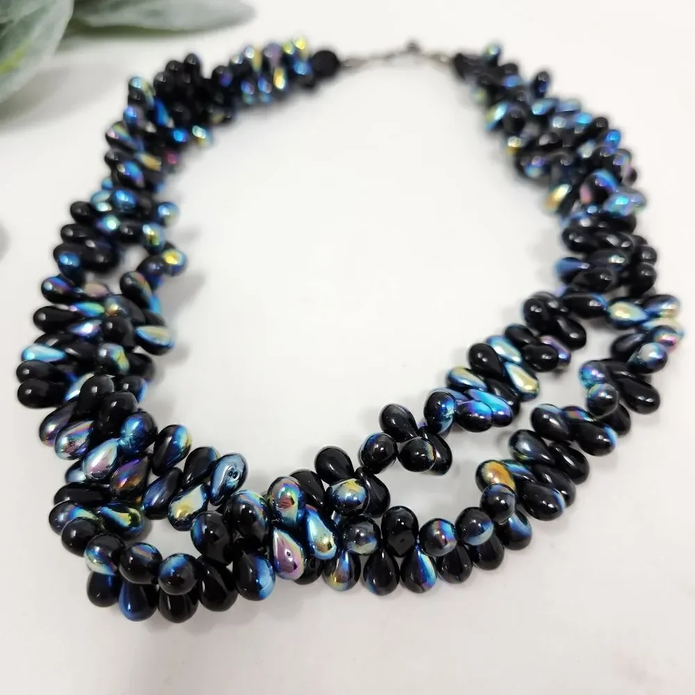 Teardrop Glass AB Beaded Necklace Sterling Silver‎ Toggle Closure